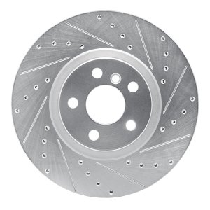 BMW X1 Brake Rotor (1) - Front Right - R1 Concepts - Drilled & Slotted - Silver - `15-`25